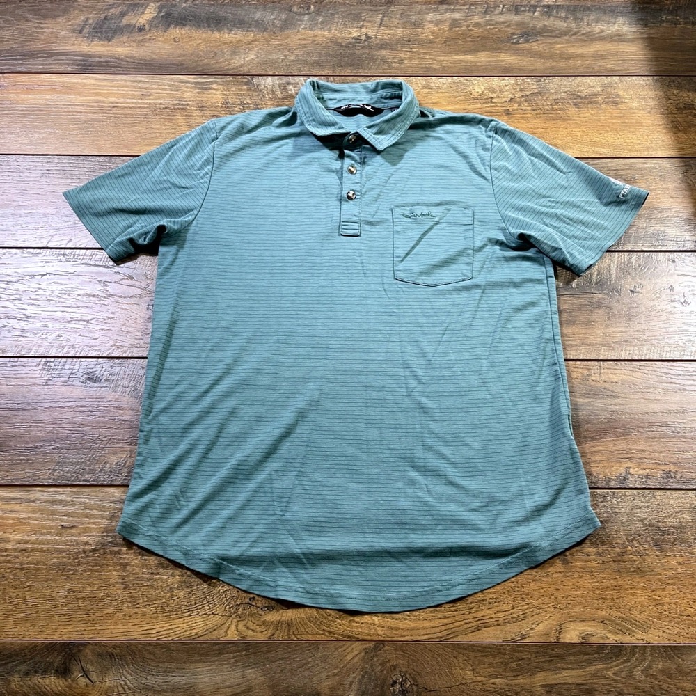 TravisMathew Mens Pima Cotton Blend Stripe Polo Shirt Green Size M Golf Active